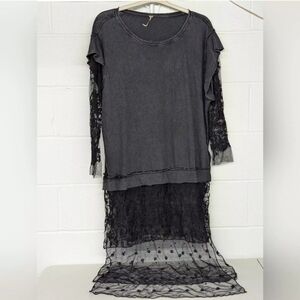 NEW Free people Rock Steady Maxi Top in BLACK XL lace sleeves long gothic